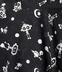 Unique Vintage Swing|Pocket Dresses>Black & White Robot Heidi Swing Dress
