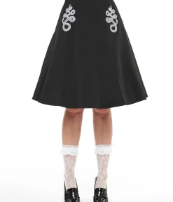 Unique Vintage Skirts|Skirts>Black & White Snake Embroidered Swing Skirt