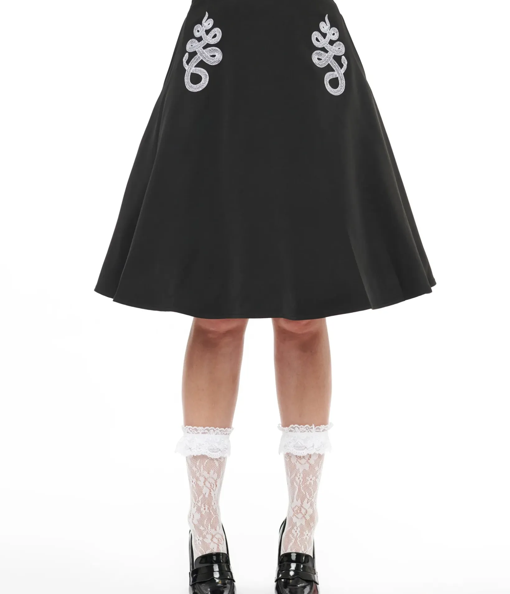 Unique Vintage Skirts|Skirts>Black & White Snake Embroidered Swing Skirt
