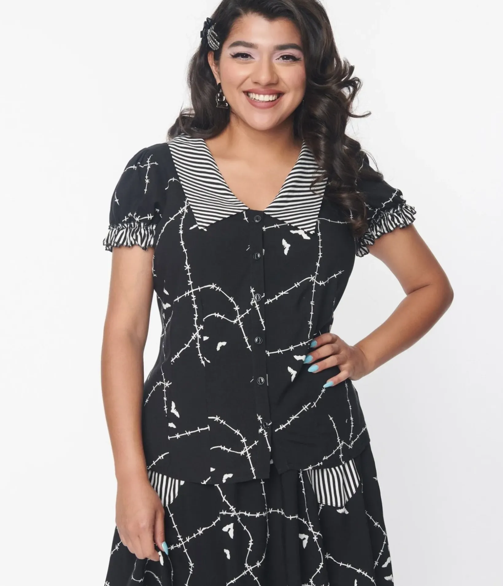 Unique Vintage Halloween>Black & White Stitches Blouse
