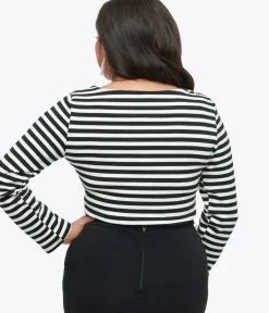 Unique Vintage Taylor Swift Inspired|Work Wear>Black & White Stripe Thea Top
