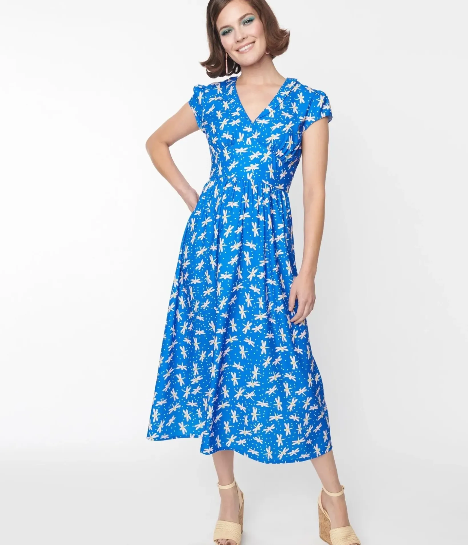 Unique Vintage Midi|Everyday Dresses>Blue Dragonfly Heather Midi Dress