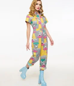 Unique Vintage Rompers & Jumpsuits|Rompers & Jumpsuits>Blue Platypus Cats In Space Jumpsuit