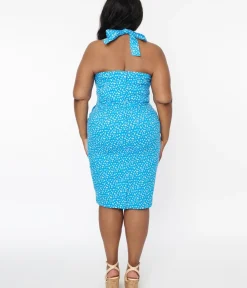 Unique Vintage Pencil|Pocket Dresses>Blue & White Floral Wiggle Dress