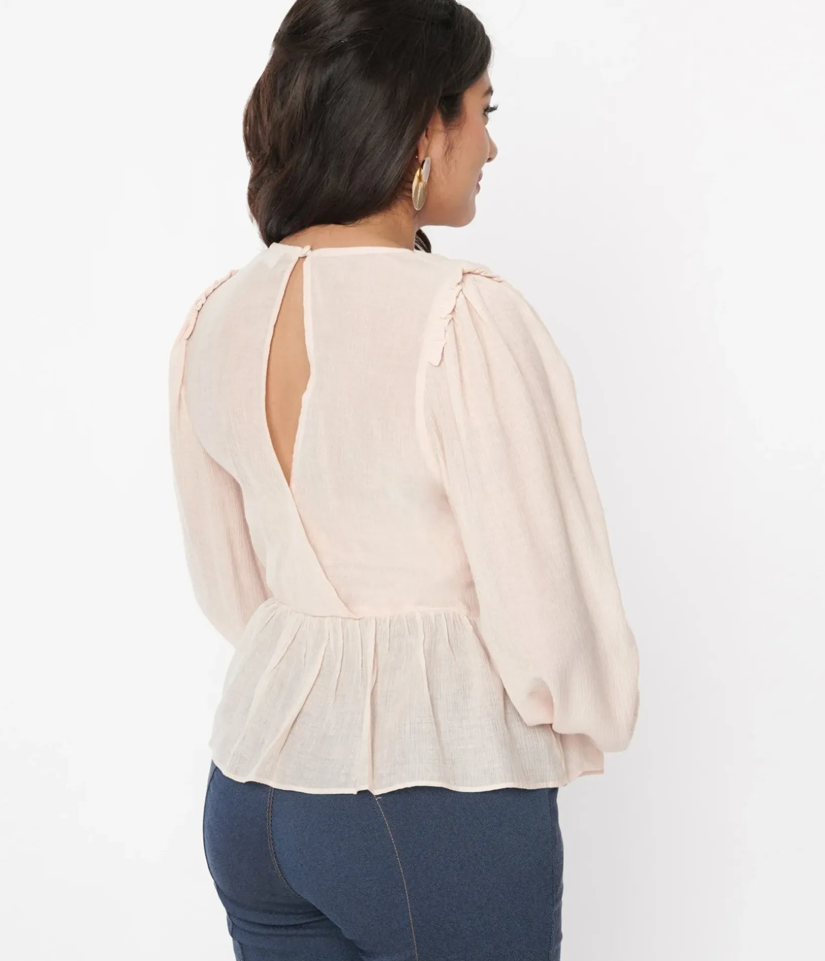 Unique Vintage Work Wear>Blush Chiffon Long Sleeve Blouse