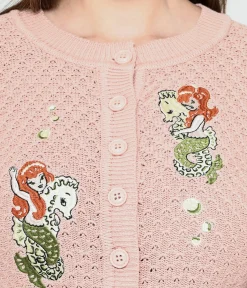 Unique Vintage Sweaters & Cardigans|All Things Pink>Blush Pink Mermaid Sisters Cropped Cardigan