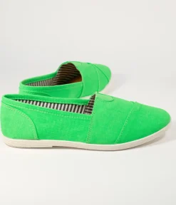 Unique Vintage Flats>Bright Green Canvas Casual Loafer Flats