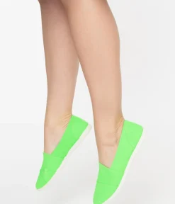Unique Vintage Flats>Bright Green Canvas Casual Loafer Flats