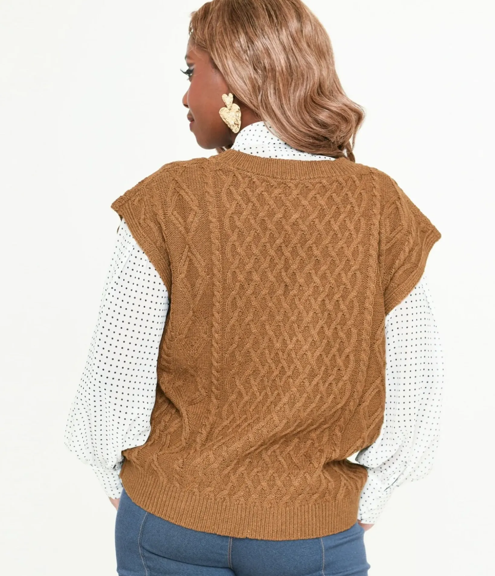 Unique Vintage Sweaters & Cardigans|Sweaters & Cardigans>Brown Cable Knit Sweater Vest