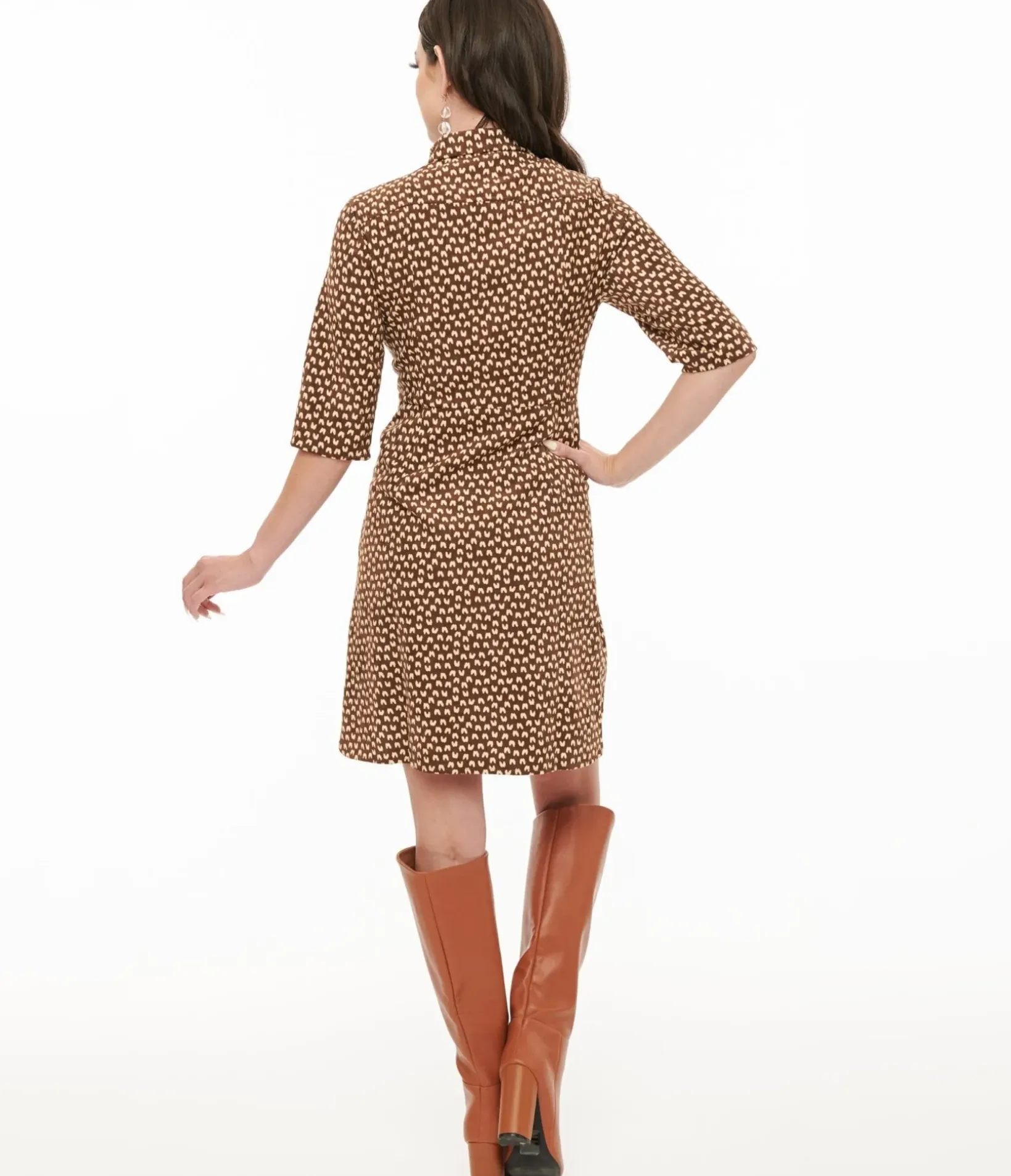 Unique Vintage Everyday Dresses>Brown Corduroy Heart Print Button Up Mini Dress