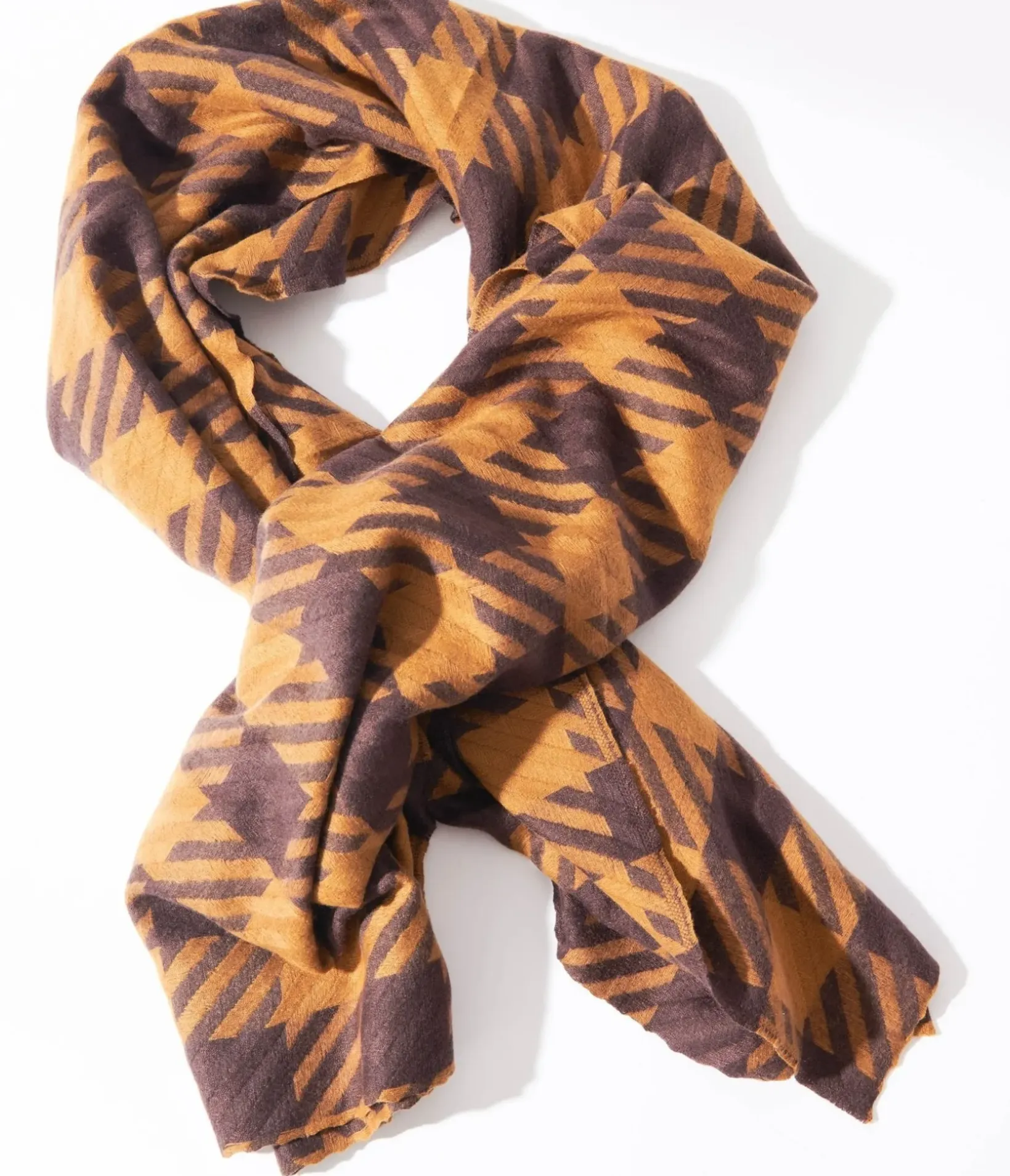 Unique Vintage Gloves & Scarves>Brown & Mustard Checkered Scarf