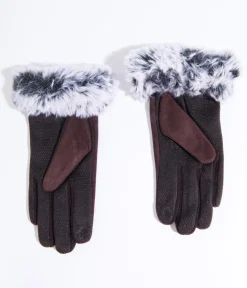 Unique Vintage Gloves & Scarves>Brown Suede & Grey Faux Fur Gloves
