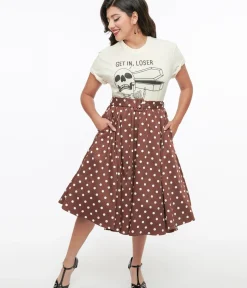 Unique Vintage Skirts>Brown & White Polka Dot Paula Swing Skirt