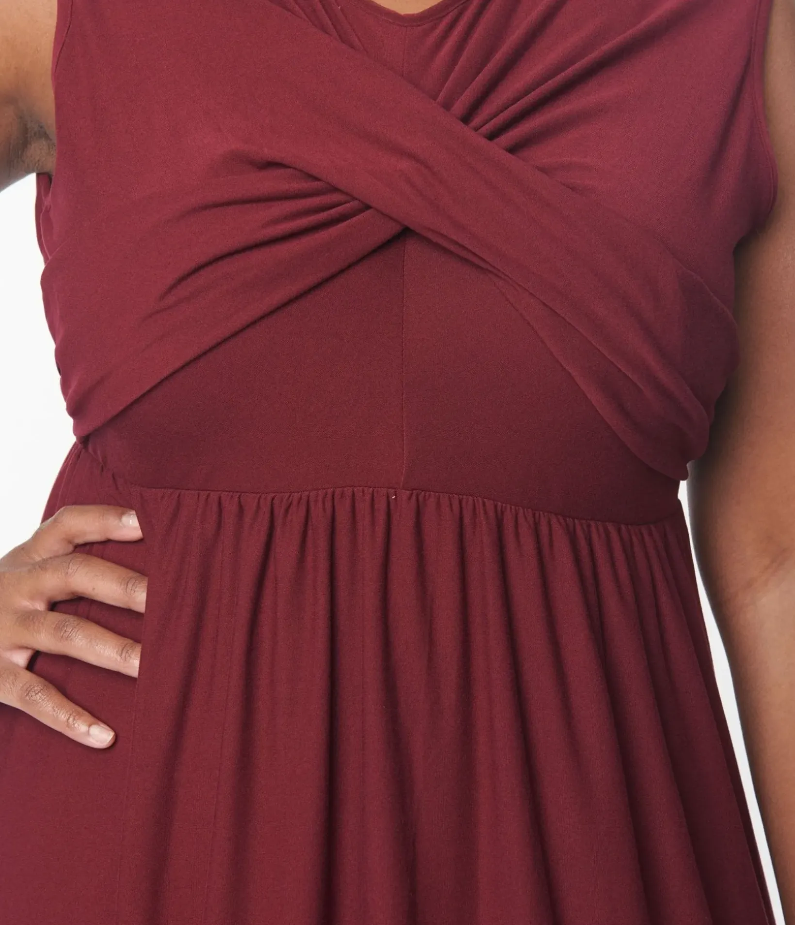 Unique Vintage Midi|Everyday Dresses>Burgundy Cross-Over Bodice Midi Dress