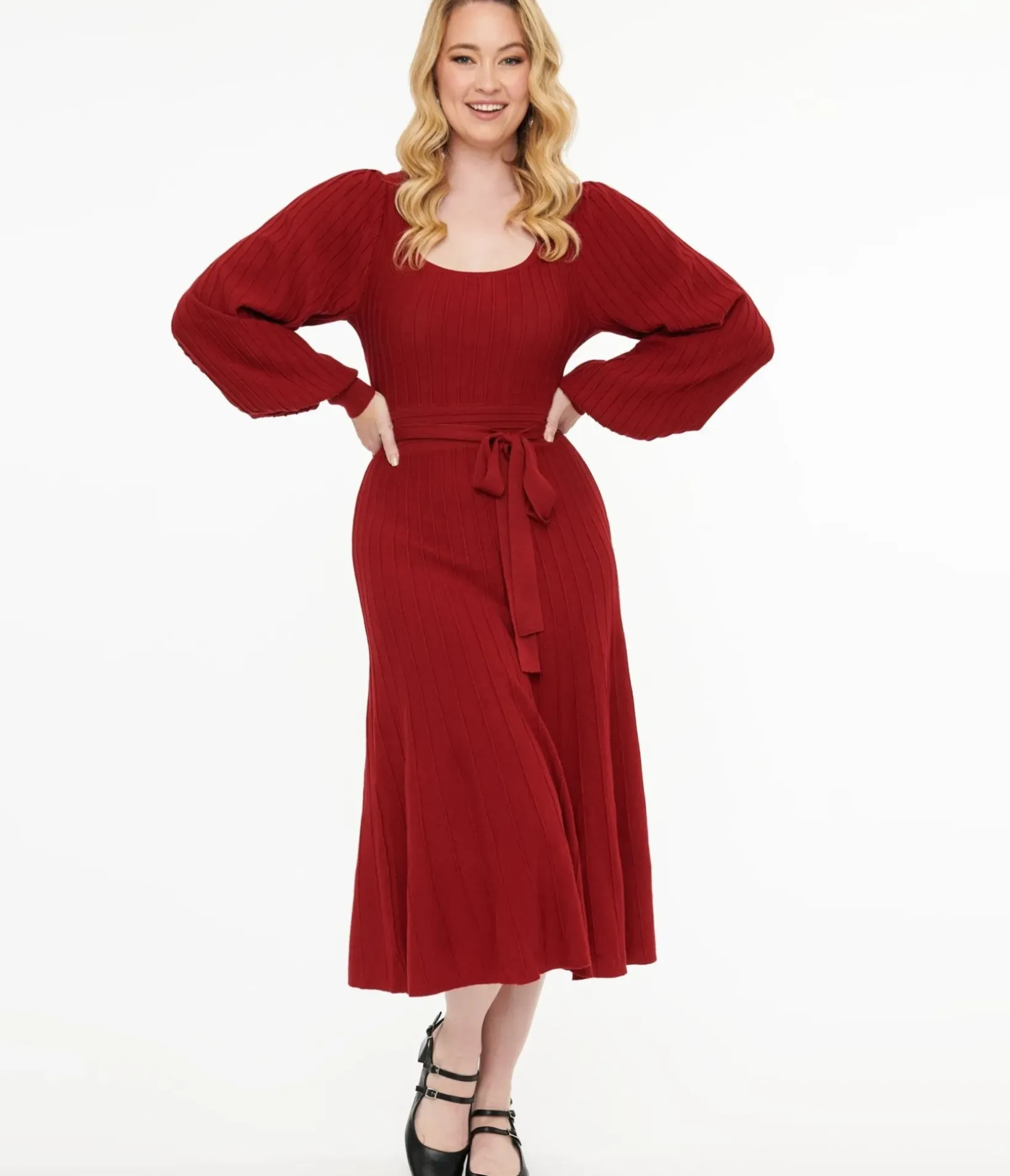 Unique Vintage Midi|Everyday Dresses>Burgundy Keep Looking Up Sweater Midi Dress