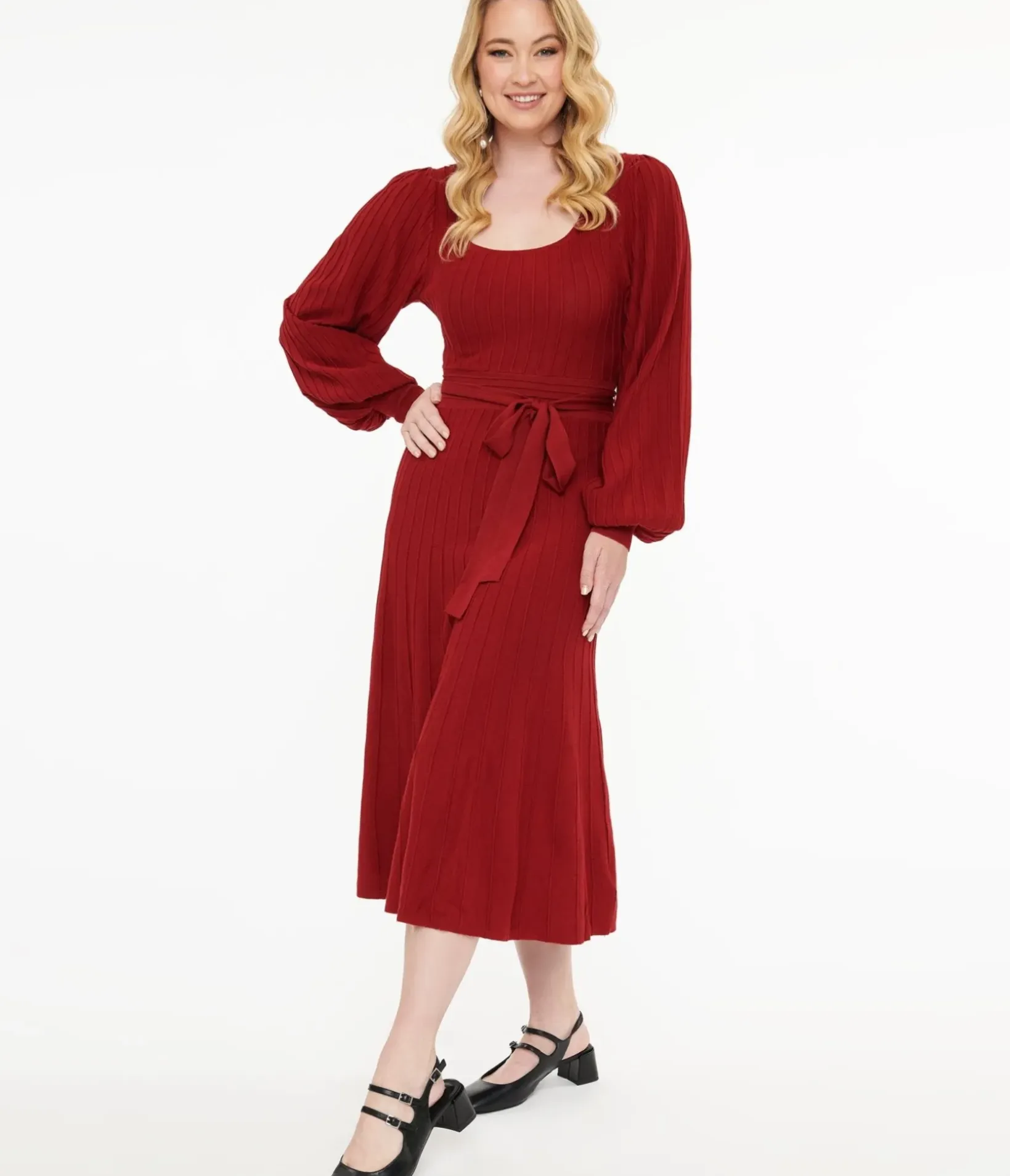 Unique Vintage Midi|Everyday Dresses>Burgundy Keep Looking Up Sweater Midi Dress