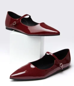 Unique Vintage Flats>Burgundy Mary Jane Pointed Toe Flats