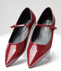 Unique Vintage Flats>Burgundy Mary Jane Pointed Toe Flats