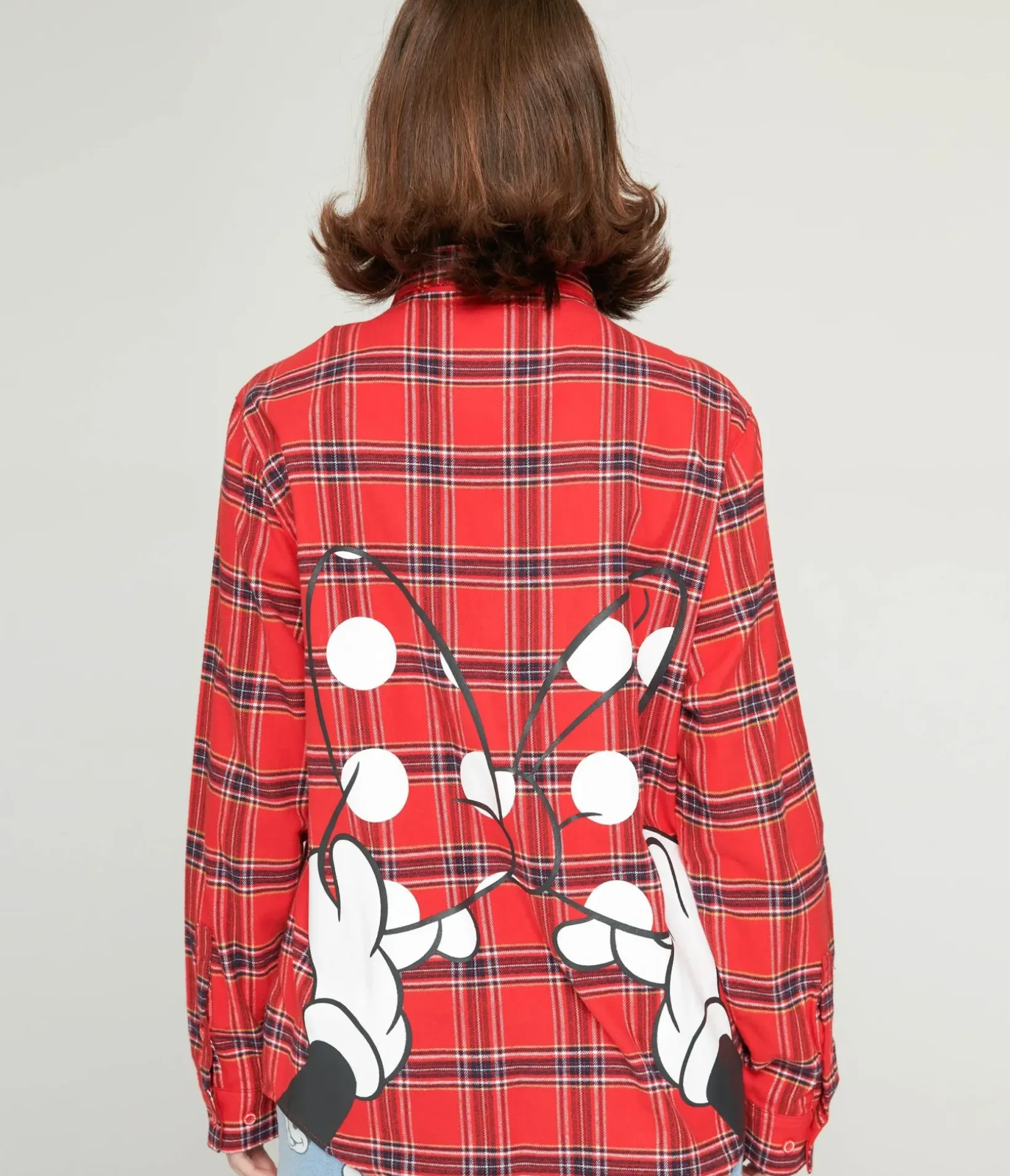 Unique Vintage Blouses|Disney Bounding>Cakeworthy Minnie Mouse Bow Red Plaid Unisex Flannel