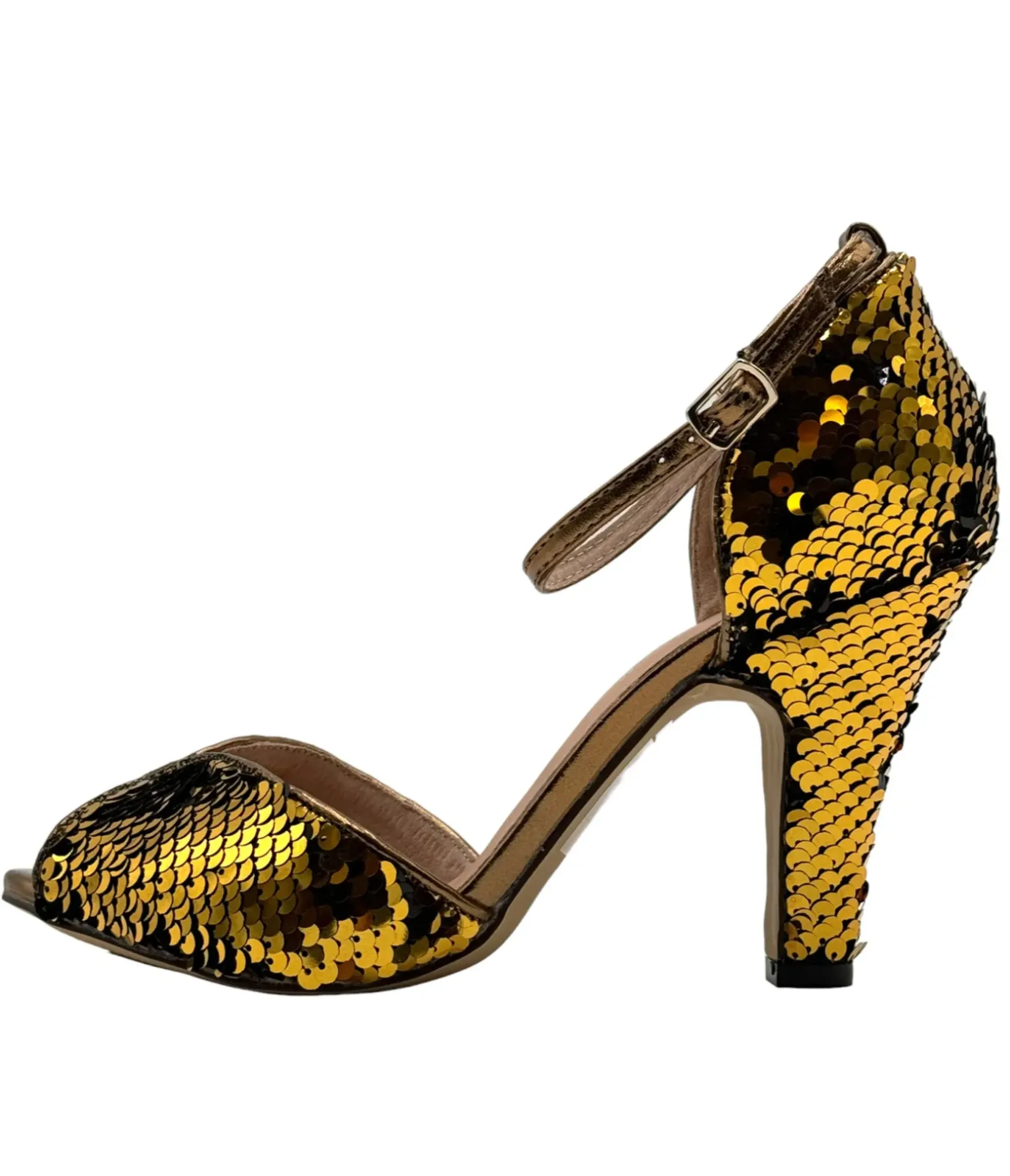 Unique Vintage Special Occasion|Heels>Chelsea Crew Black & Gold Sequin Lola Pumps