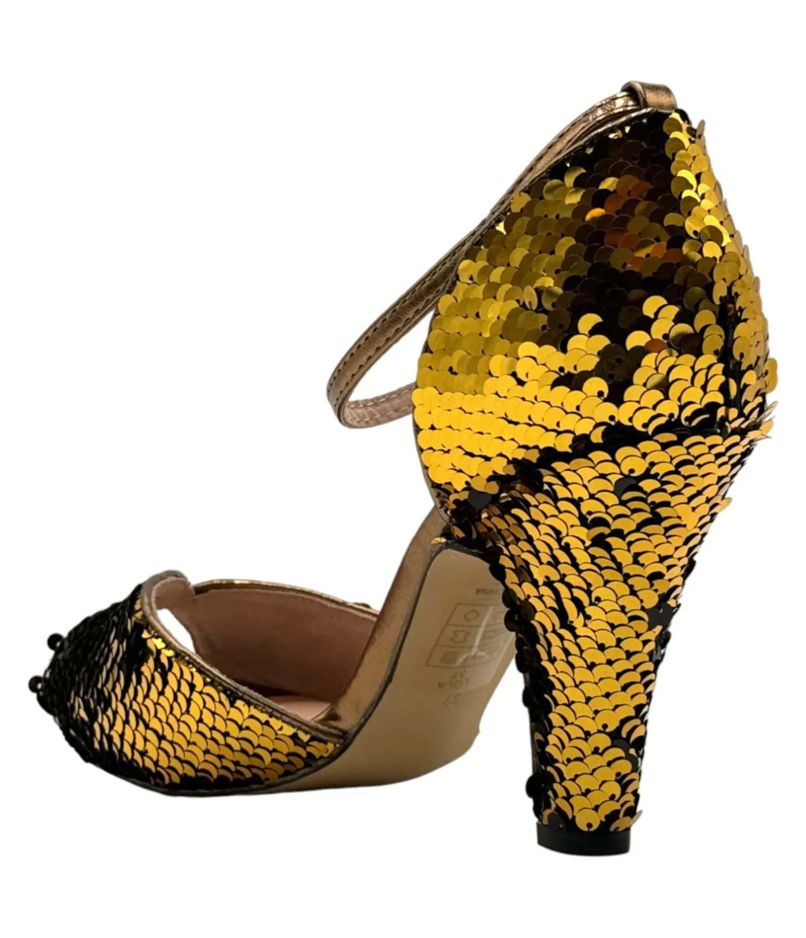 Unique Vintage Special Occasion|Heels>Chelsea Crew Black & Gold Sequin Lola Pumps