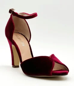 Unique Vintage Special Occasion|Heels>Chelsea Crew Burgundy Velvet Lola Pumps