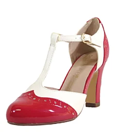 Unique Vintage Special Occasion|Heels>Chelsea Crew Red & White T-Strap Gatsby Heels