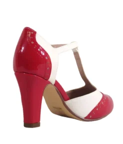 Unique Vintage Special Occasion|Heels>Chelsea Crew Red & White T-Strap Gatsby Heels