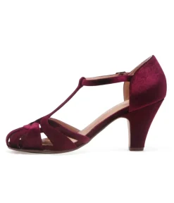 Unique Vintage Heels|T-Straps>Chelsea Crew 1920s Burgundy Velvet T-Strap Sergi Heels
