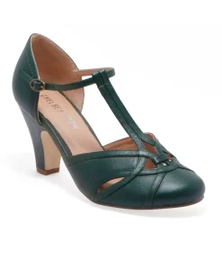 Unique Vintage Heels|T-Straps>Chelsea Crew 1920s Forest Green T-Strap Sandy Heels