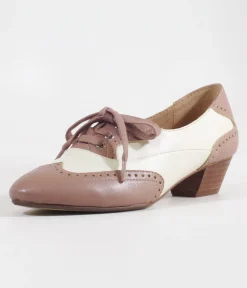 Unique Vintage Heels>Chelsea Crew 1950's Mauve & Bone Demi Oxford Saddle Shoes