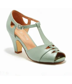 Unique Vintage Heels|T-Straps>Chelsea Crew 1920s Mint Leatherette T-Strap Catherina Heels