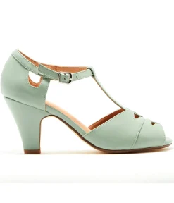 Unique Vintage Heels|T-Straps>Chelsea Crew 1920s Mint Leatherette T-Strap Catherina Heels
