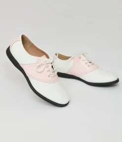 Unique Vintage Flats|All Things Pink>Chelsea Crew 1950s Pink & White Rizzo Saddle Oxford Shoes