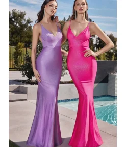 Unique Vintage Special Occasion|All Things Pink>Cinderella Divine Barbie Pink Glitter Satin Sultry Fitted Evening Dress