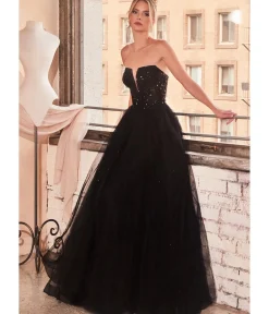 Unique Vintage Special Occasion|Prom Dresses>Cinderella Divine Black Glitter Bodice & Tulle Prom Ball Gown