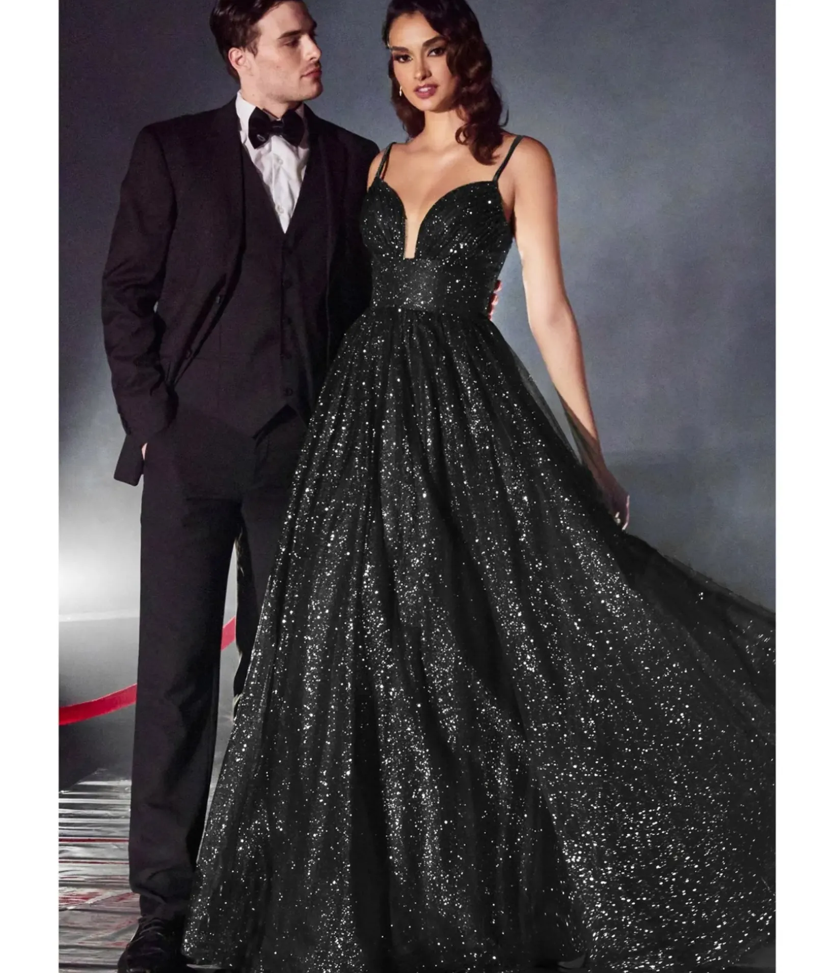 Unique Vintage Special Occasion|Prom Dresses>Cinderella Divine Black Glitter Sleeveless Ball Gown
