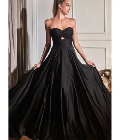Unique Vintage Special Occasion|Prom Dresses>Cinderella Divine Black Satin Strapless Keyhole Evening Gown