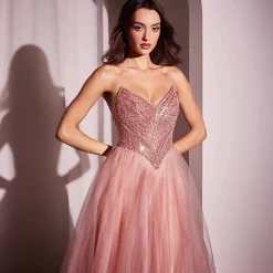 Unique Vintage Special Occasion|Prom Dresses>Cinderella Divine Blush Beaded Strapless Tulle Prom Dress
