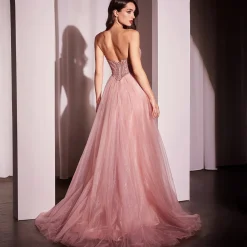 Unique Vintage Special Occasion|Prom Dresses>Cinderella Divine Blush Beaded Strapless Tulle Prom Dress