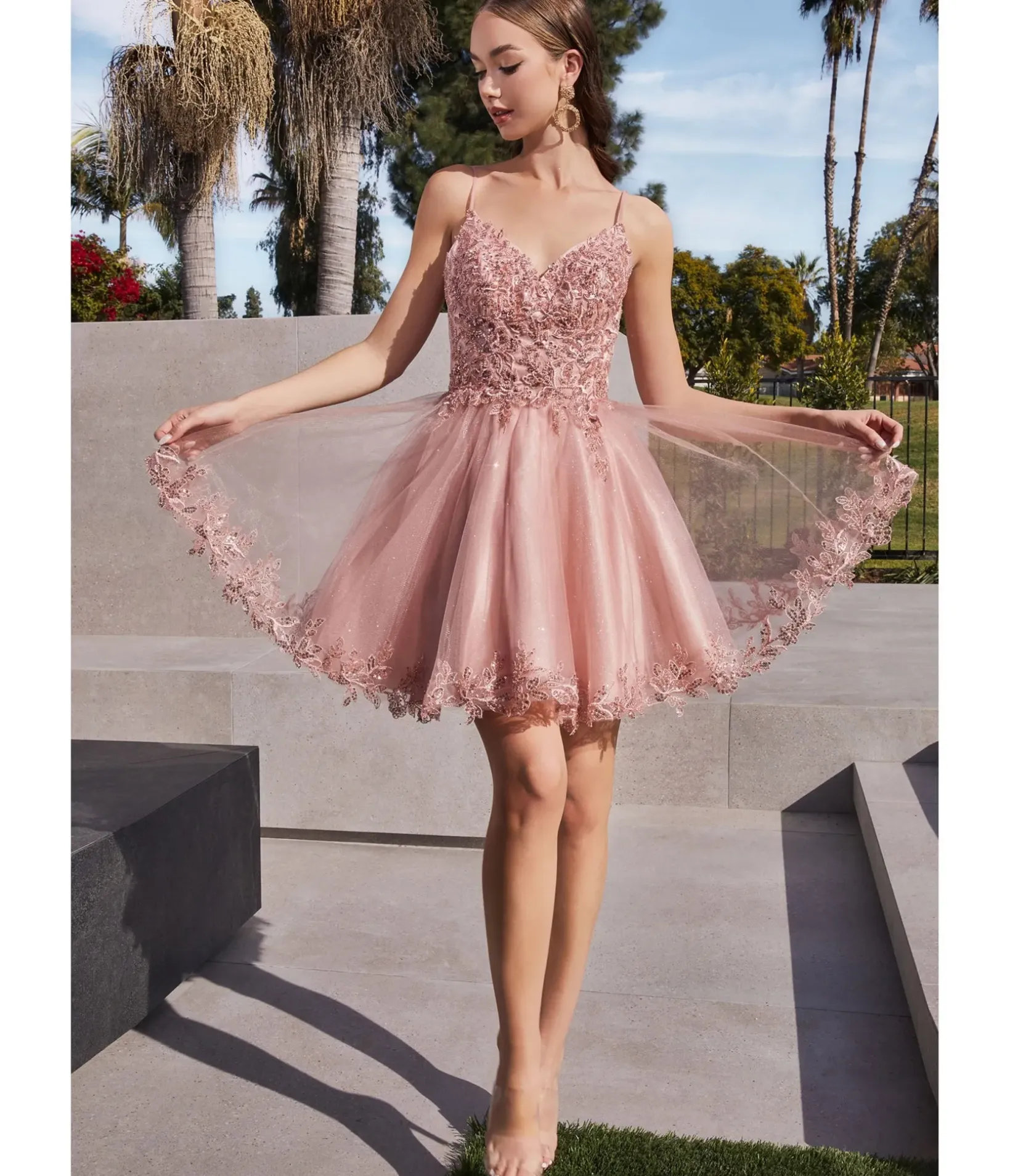 Unique Vintage Special Occasion|Prom Dresses>Cinderella Divine Blush Floral Lace Mini Homecoming Dress