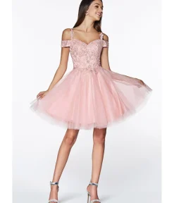 Unique Vintage Special Occasion|Prom Dresses>Cinderella Divine Blush Glitter Tulle Cold Shoulder Homecoming Dress