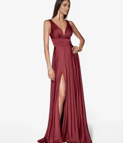 Unique Vintage Special Occasion|Prom Dresses>Cinderella Divine Burgundy Glamour Satin A-Line Bridesmaid Dress