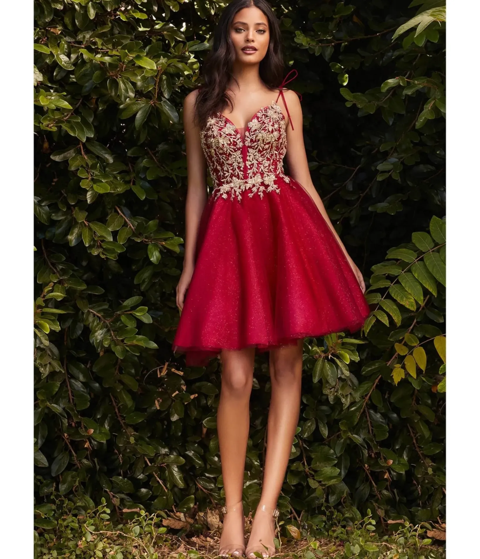 Unique Vintage Special Occasion|Prom Dresses>Cinderella Divine Burgundy & Gold Tulle & Corset Applique Mini Prom Dress