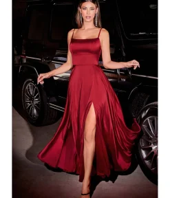 Unique Vintage Special Occasion|Prom Dresses>Cinderella Divine Burgundy Satin A Line Bridesmaid Dress
