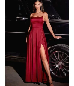 Unique Vintage Special Occasion|Prom Dresses>Cinderella Divine Burgundy Satin A Line Bridesmaid Dress