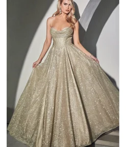 Unique Vintage Special Occasion|Prom Dresses>Cinderella Divine Champagne Glitter Corset Prom Ball Gown
