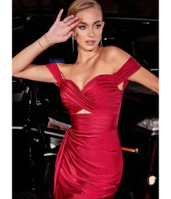 Unique Vintage Special Occasion|All Things Red>Cinderella Divine Deep Red Keyhole Satin Prom Gown