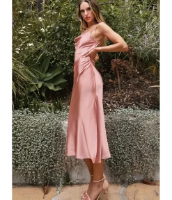 Unique Vintage Special Occasion|Under $100>Cinderella Divine Desert Rose Satin Slip Homecoming Midi Dress