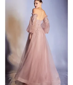 Unique Vintage Special Occasion|Prom Dresses>Cinderella Divine Dusty Rose Glitter Off The Shoulder Corset Prom Gown